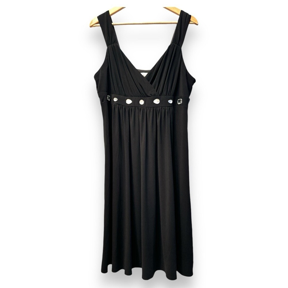 KSL Karin Stevens Womens Black Rhinestone Empire Waist Midi Dress 16W 32510J
